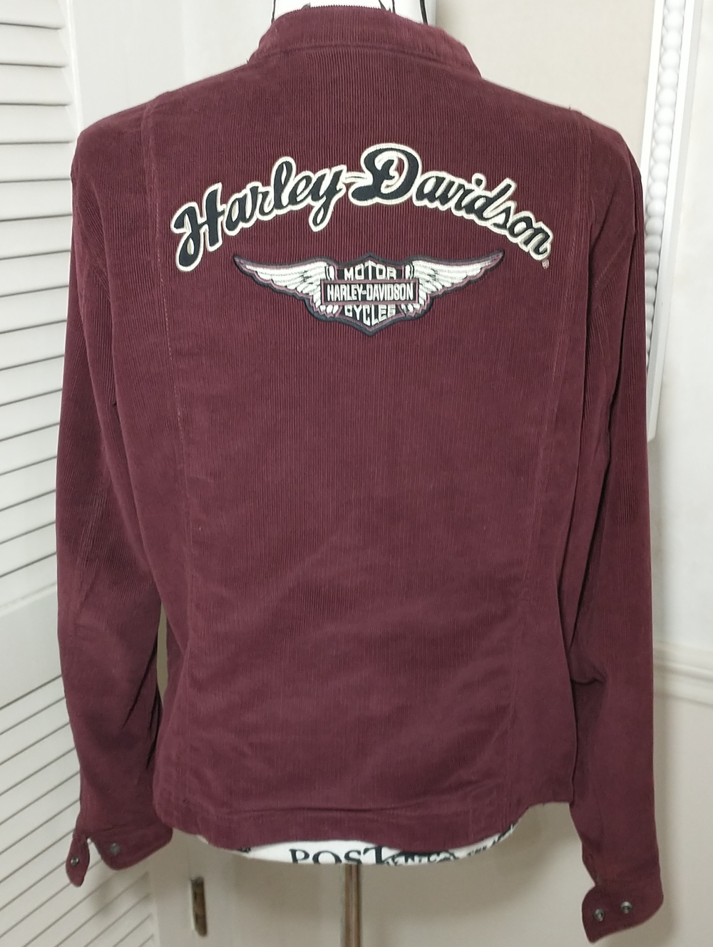 Harley-Davidson Corduroy Reversible Burgundy/Black Biker Jacket, Size L, Women's